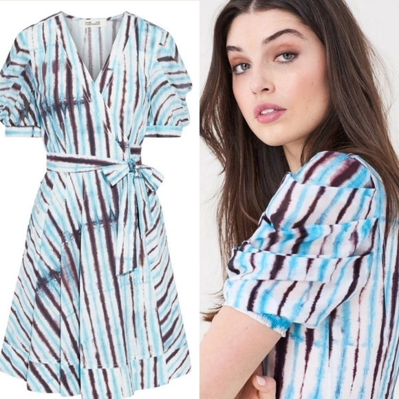 New DVF Indra Cotton Poplin Tie Dye Rain Mini Wrap Dress NWT Small - Picture 5 of 16